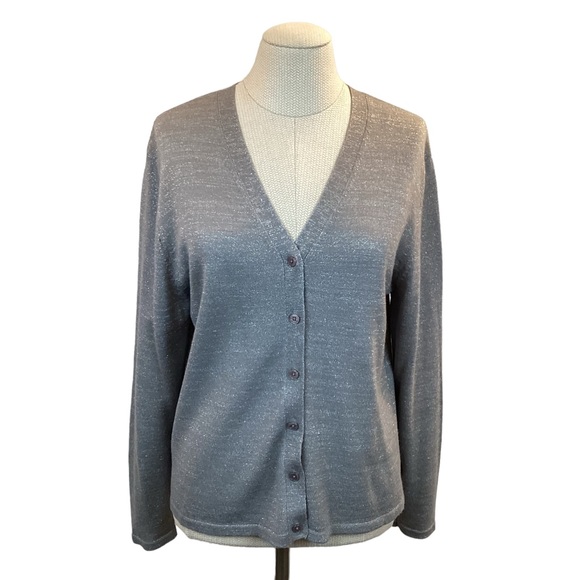 Field Manor Merino Wool Blend Cardigan Silver Metallic - Picture 6 of 6